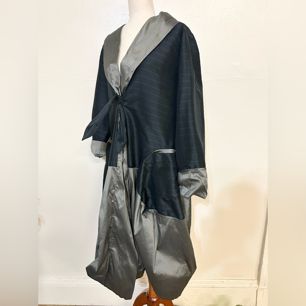 SHE’S CRAZY Black & Grey Pinstripe Long Sleeve Opera Coat Jacket w/Tie Closure - Picture 2 of 4
